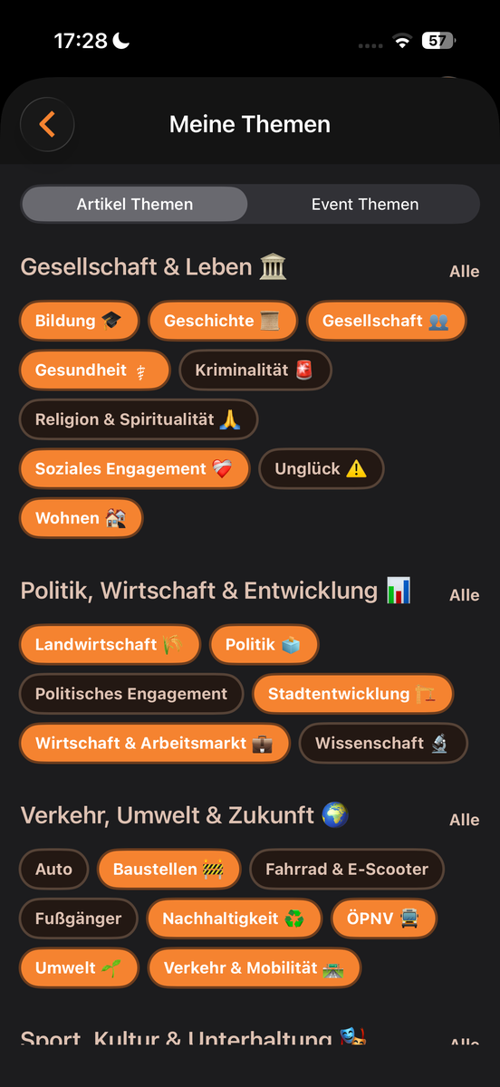 molo App: Themen-Auswahl